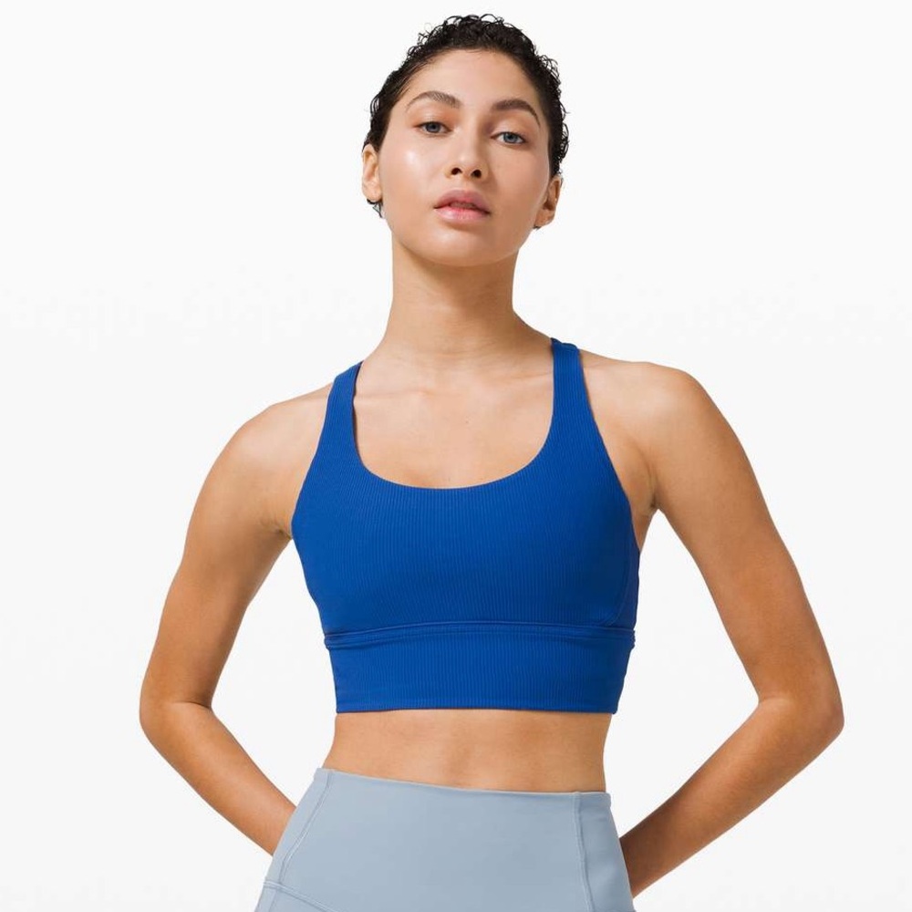 lululemon blue Energy Longline Bra, size 4